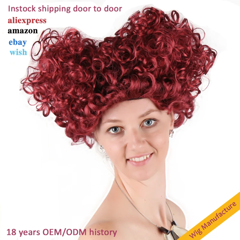 Red Queen Curly Short Wig Alice in Wonderland Inspired Cosplay Hairpiece Eco-Friendly Synthetic No Tangle for Comic Con Events