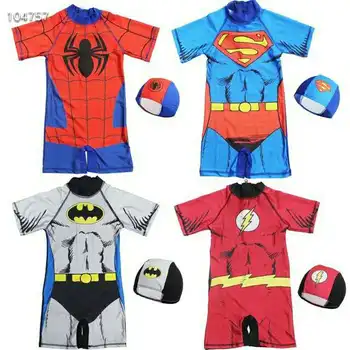 2021 Cartoon Superhero Children's Swimsuit Boy's Conjoined Big Boy Hot