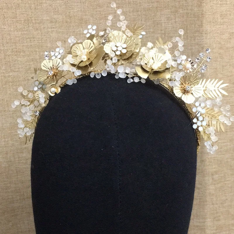 Amelie Handmade Gold Metal Flower Mat Color Candy Beads Decoration Royal Girls Diadems Princess Tiara Crown