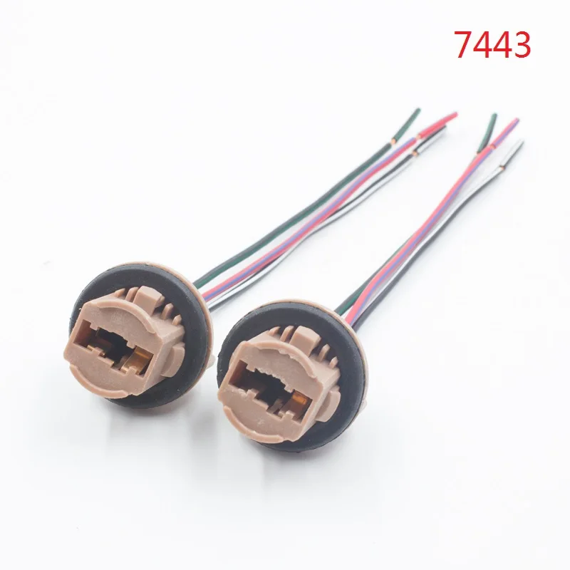 Pair 7443 Bulb Socket Brake Turn Signal Light Harness Wire Tail Plug 7440 T20