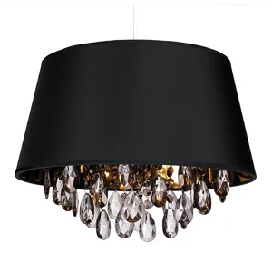 Modern Indoor Cheap White Fabric Optic Lampshade Crystal Beads Pendant Lamp