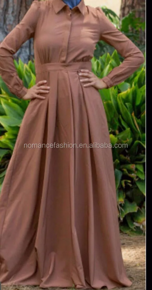 Latest Design Unlined Muslim Women Shirt Dress Buttons Front Fastening