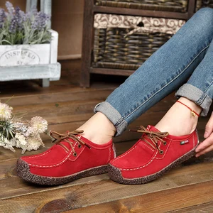 Factory Wholesale Women's Genuine Leather Flats Loafers Moccasins Plus Size 35-42 Casual Shoes for Summer Autumn Slip-On Closure