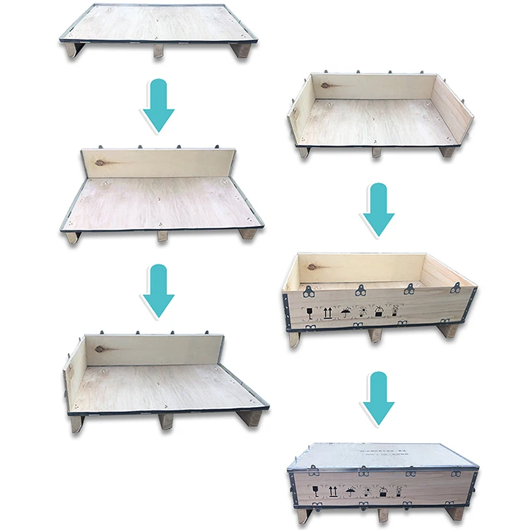Foldable Custom Type S Folding Wooden Crate Box With Steel Strip