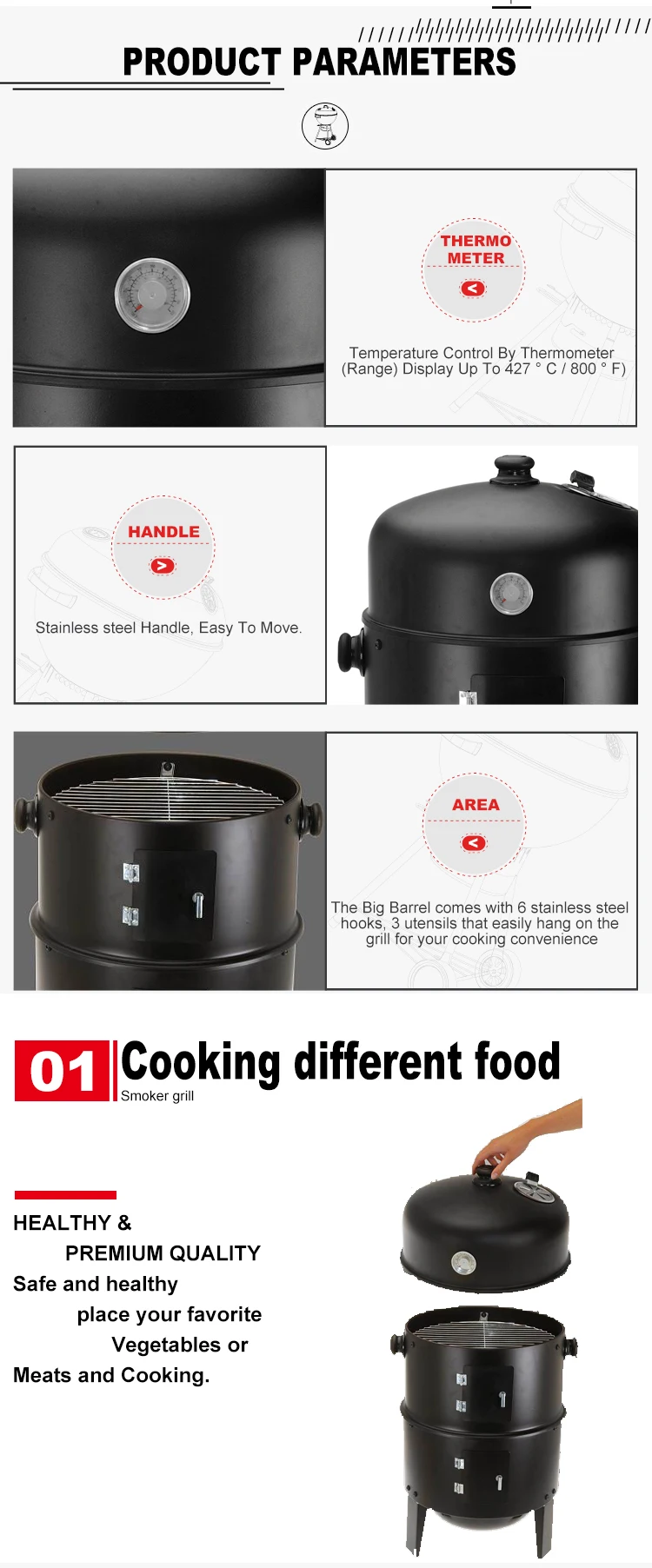 3 In 1 Smokeless Charcoal Bbq Grill Smoker 3 Layers Tower Vertical ...