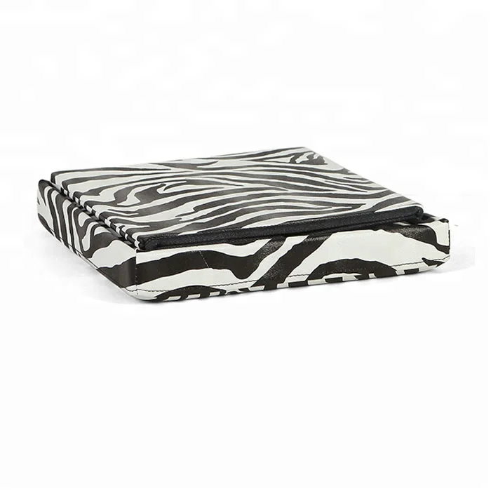 Zebra Stripe Printed PVC Leather Foldable Ottoman Storage Chair Pouf