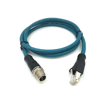 M12 8 pin X Code Male To Rj45 Double End Cord Set 1000Mbps Twisted Pair CAT6 Ethernet Cable