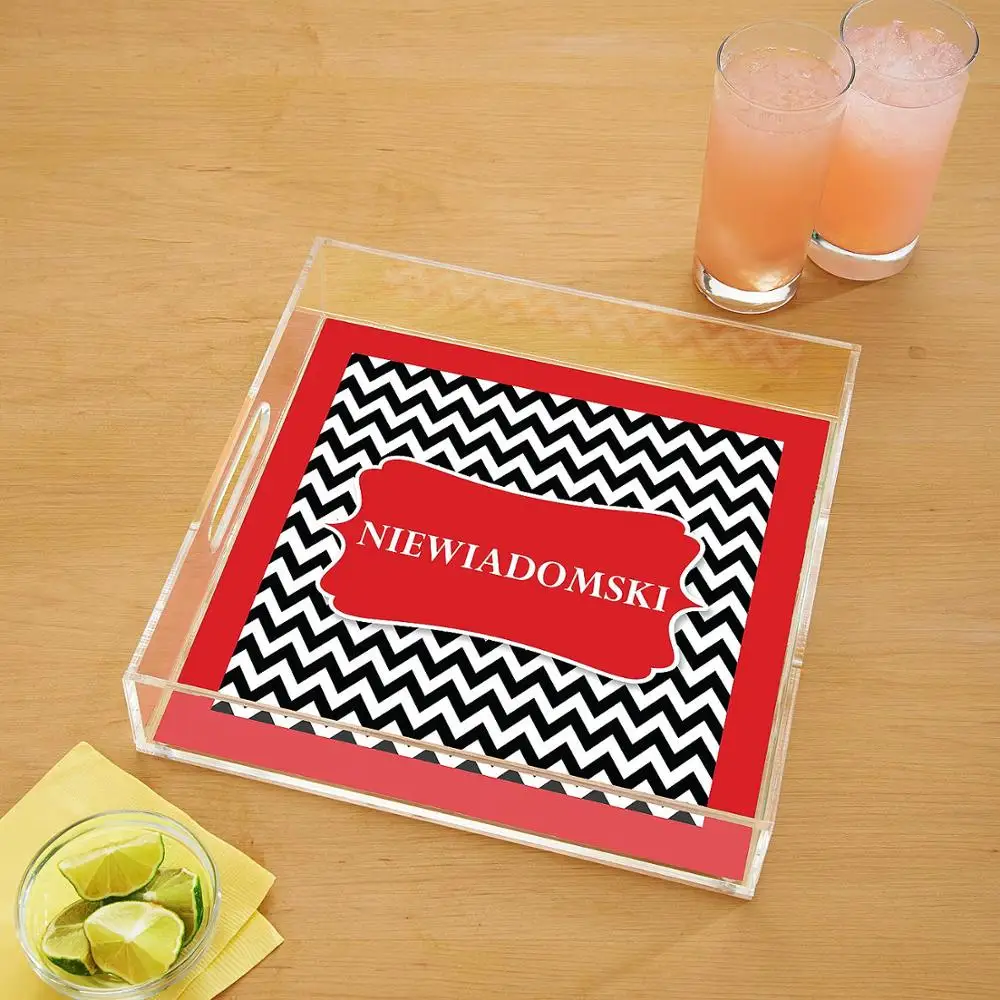 Прозрачный акриловый поднос высокой четкости 12x12 дюймов, поднос для бумаги, акриловый поднос для ресторана с ручкой и вставкой