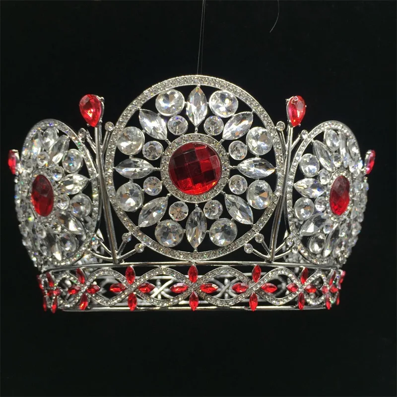 Корона Мисс Вселенная полноценная круглая Красная корона конкурсная Тиара для красоты