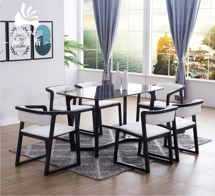 Wood Dining Room Table Set Home Furniture Ash with Marble Top Wooden Legs New Modern dining table set