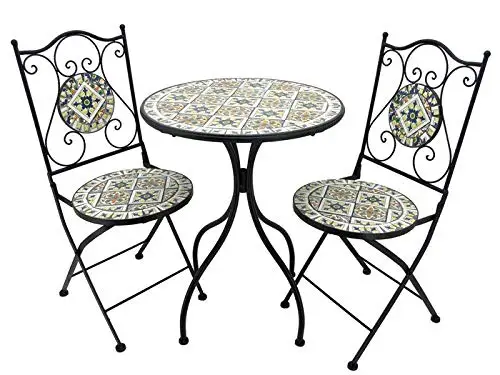 Mosaic Tile Bistro Set 1 Table 2 Folding Chairs black