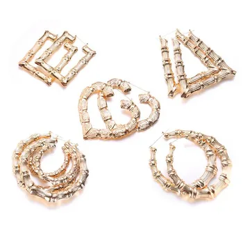 Africa Hips Hop Women Earrings Jewelry Gold Plated Large Hoop Bamboo Earring
