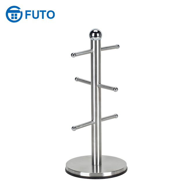 
 Stainless Steel Kitchen Mug Tree Metal 6 Cups Coffee Holder Freestanding Tableware Classic Mug Storage Cup Rack  