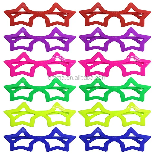PARTY BAGS FANCY DRESS ORANGE GREEN PINK YELLOW NEW 12 x STAR GLASSES 