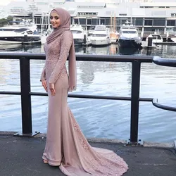 2019 Muslim Evening Dresses Mermaid High Neck Islamic Dubai Saudi Arabic Long Formal Prom Gowns
