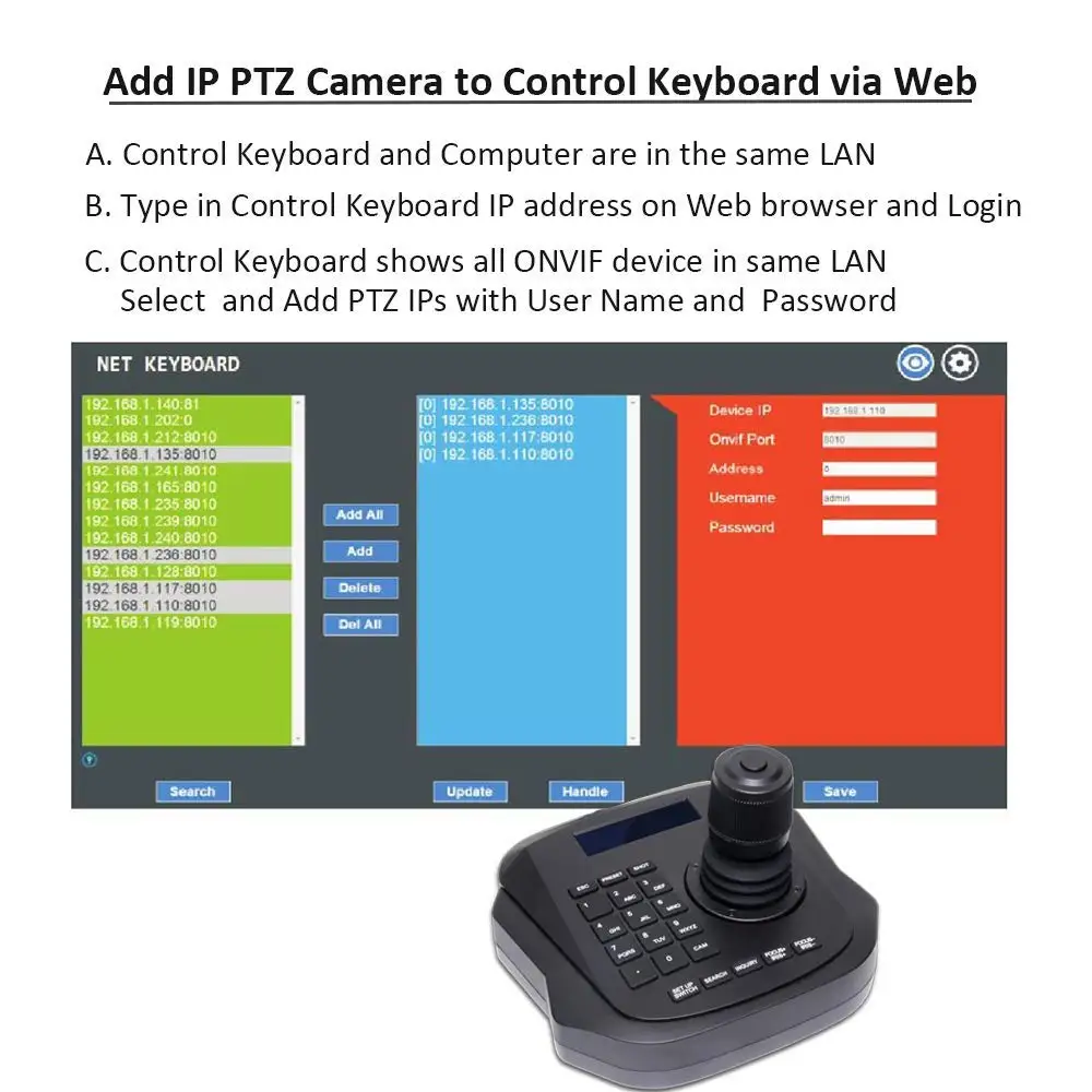 MYTECH 4D Joystick IP PTZ Controller Network Keyboard with LCD Display for High Speed PTZ Dome IP Cameras