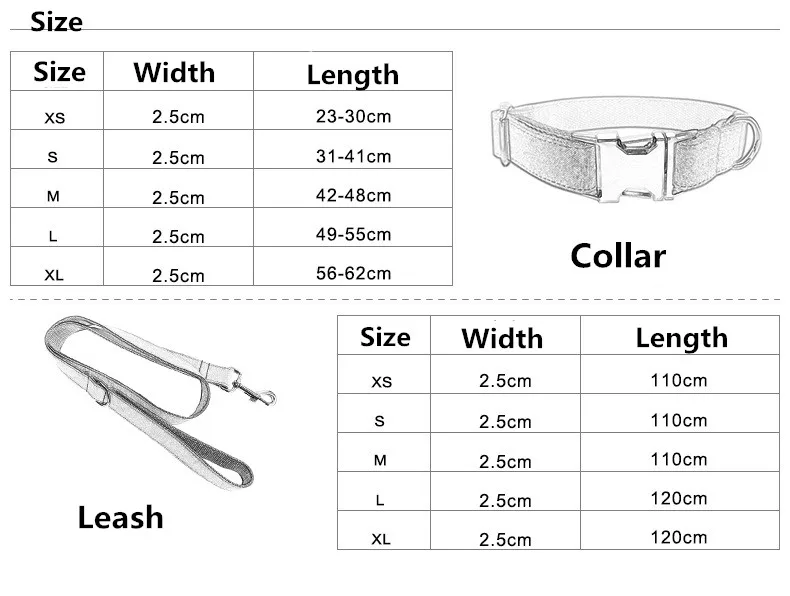 pet collar leash size