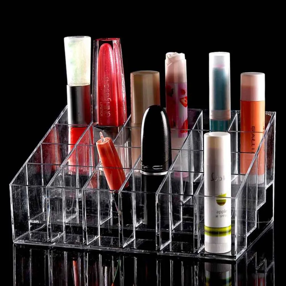 Clear Acrylic Lip Balm Dispenser Lip Gloss Display With Hinged Lid