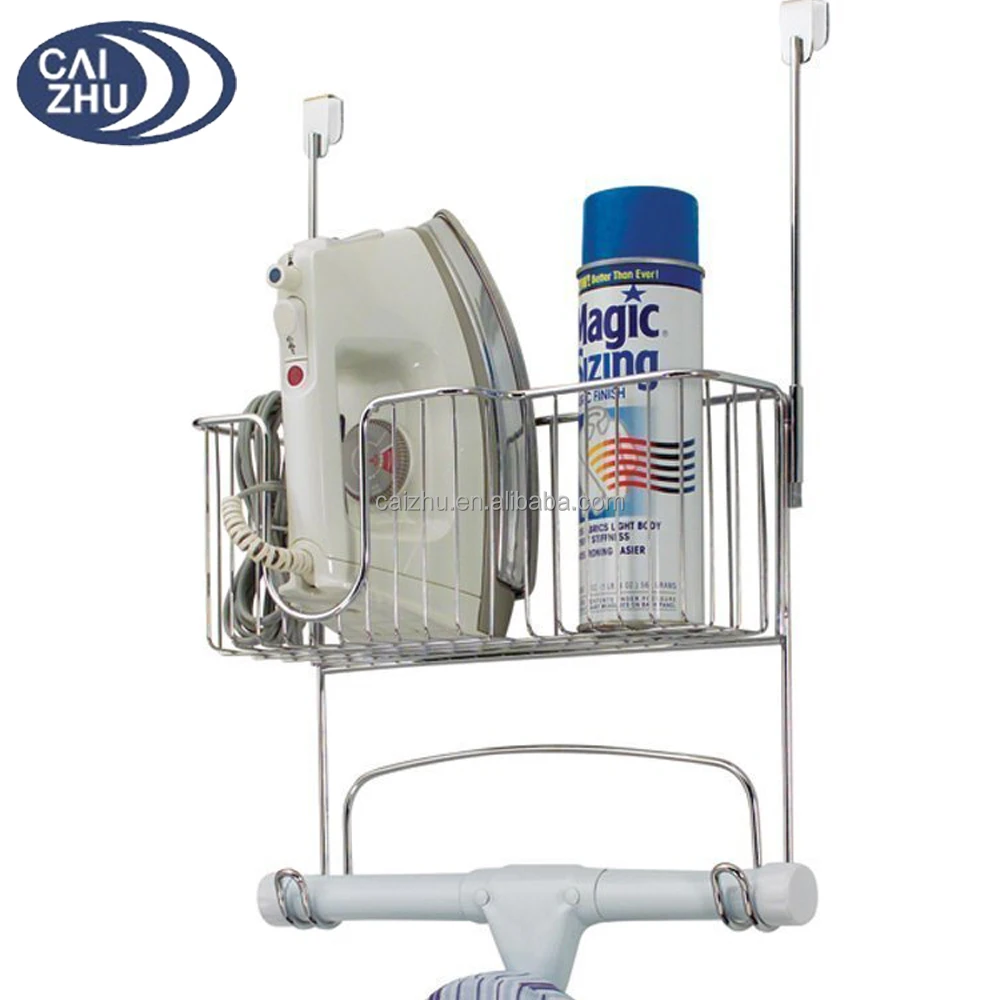 Wall Mount/over Door Clothes Ironing Board Hanger Holder With Storage