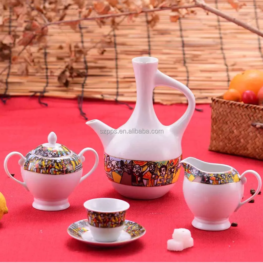 エチオピア　コーヒー　コーヒーポット　ジャバナ　コーヒカップセット 17PCエチオピアの伝統的なコーヒーセットジェバナポットシバデザイン