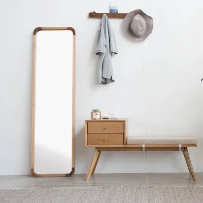 Large Rectangular Wood Frame Full-Length Standing Mirror Luxury Home Decor Dressing Anti-explosion for Dressing Room Use