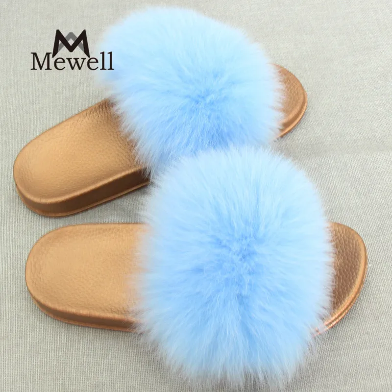 Mùa đông Lông Thú Thật Phụ Nữ Home Dép Thời Trang Cô Gái Gót Chân Phẳng Fox Fur Đi Trong Nhà