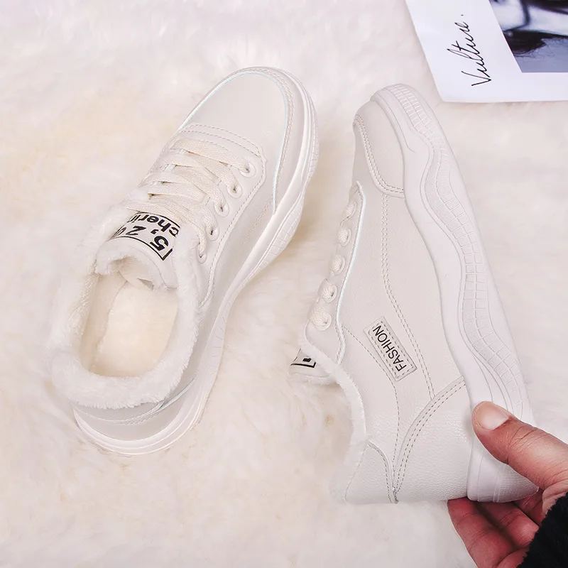 Оптовая продажа, китайские уличные зимние кроссовки для молодых женщин, повседневные кроссовки из ПУ кожи с плоской подошвой