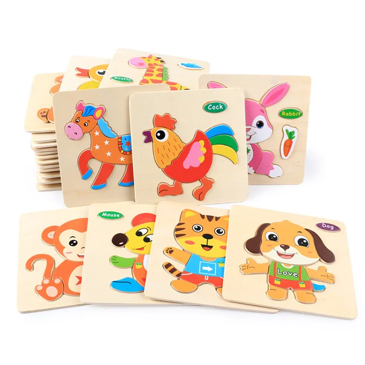 Wooden Puzzle Jigsaw Early Learning Educational Cute Cartoon Animal Toy LC 