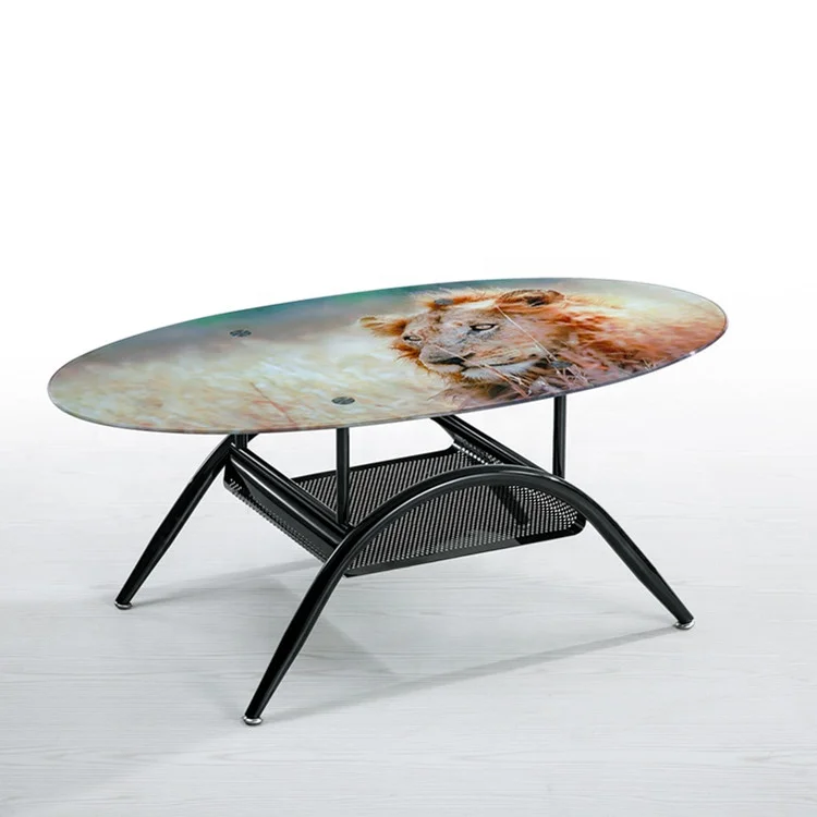 Colorful Stickers Covered Tempered Glass Coffee Table