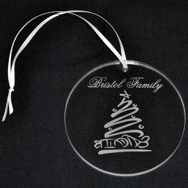 Clear Acrylic Ornament with Engraved Whimsical Tree Design