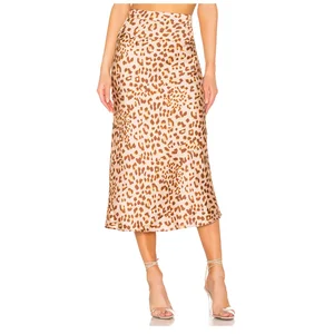 Women's Vintage Style Long Satin Skirt Leopard Print Elegant Empire Waistline Breathable Elegant Vintage Women's Satin Skirt