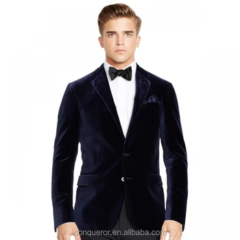 slim fit latest suit design men dark navy velvet blazer