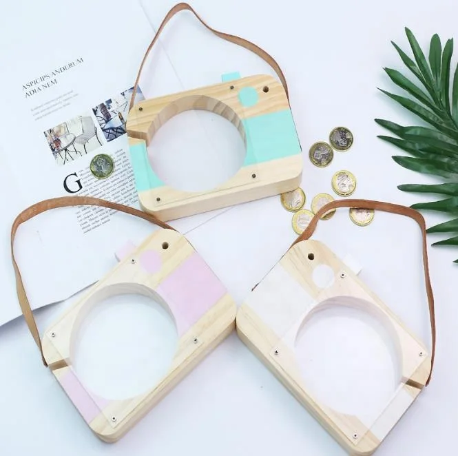 Деревянное ремесло, прозрачная Копилка в форме камеры, деревянное украшение для детской комнаты, коробка для экономии денег