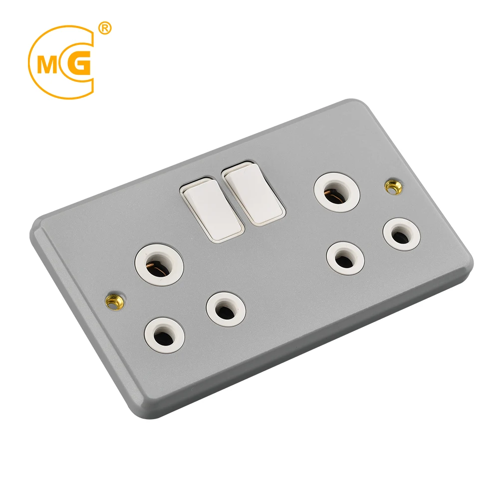 Metal Clad Double Round Power 15a 3 Pin Plug Switch Socket Outlet
