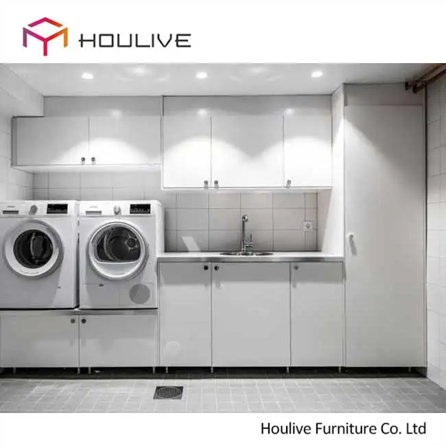 MDF Laundry Cabinet Customized Inserted Design with High Gloss Washing Machine Cabinet