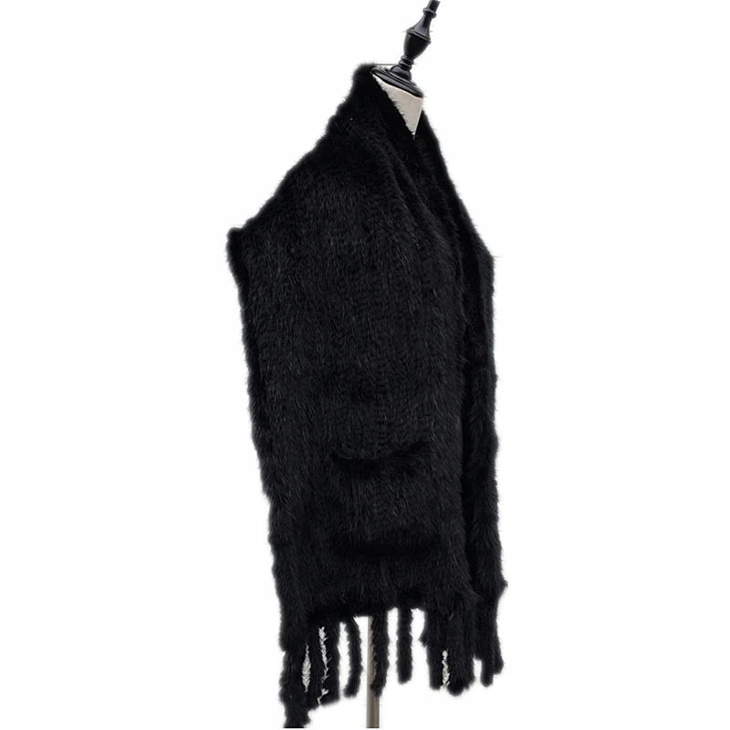 SF0190, оптовая и розничная продажа, Подлинная женская шаль из меха норки с карманами, шаль из натурального меха норки, шарф