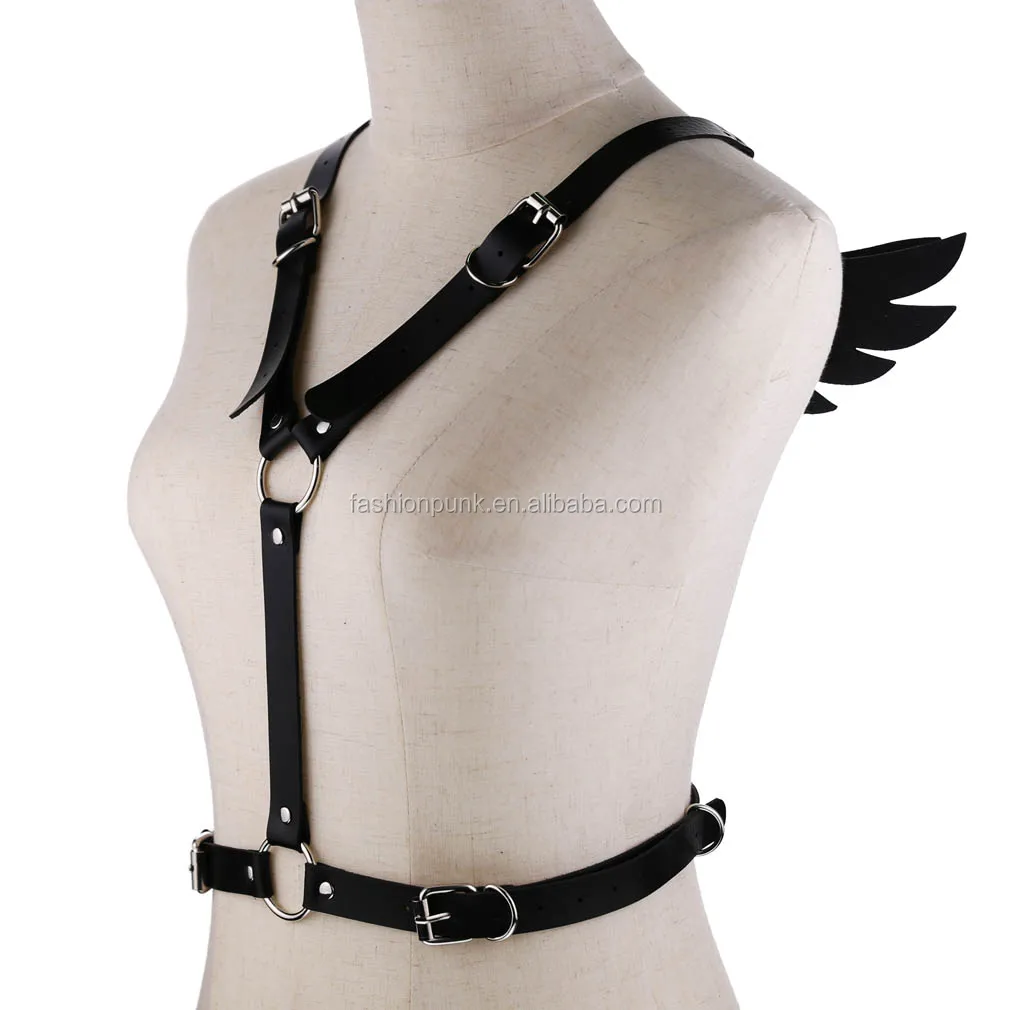 Womens Gothic Leather Angel Body Harness Belt Sexy Fetish Angel Wings Bondage Harness Waist Belt