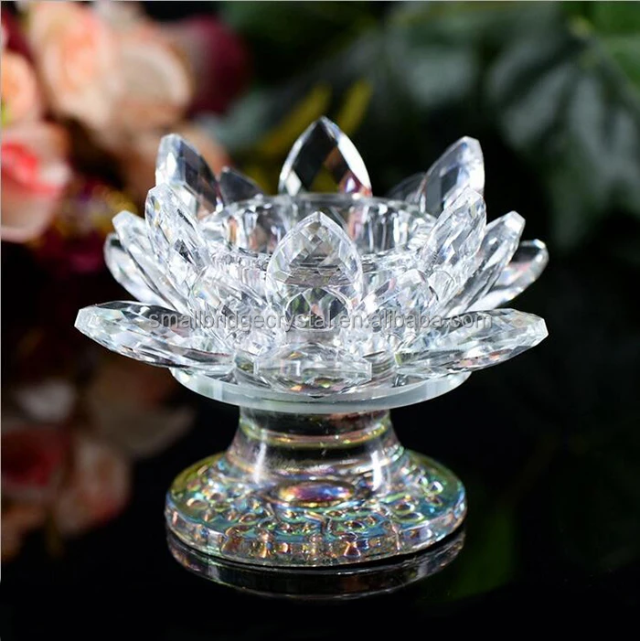 Lotus flower design crystal tea light candle holder for home decoration