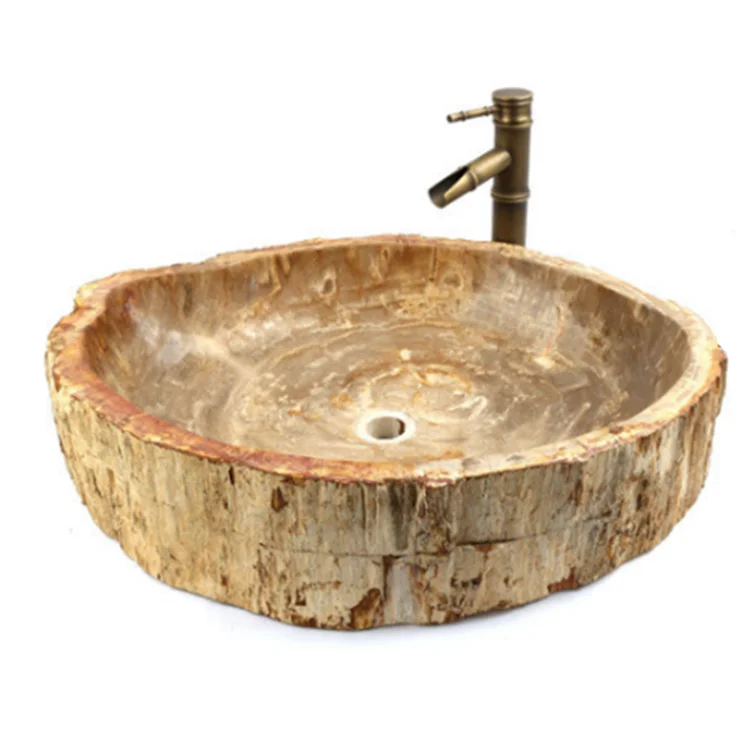 Natural Yellow Wood fossil Wash Basin Sink