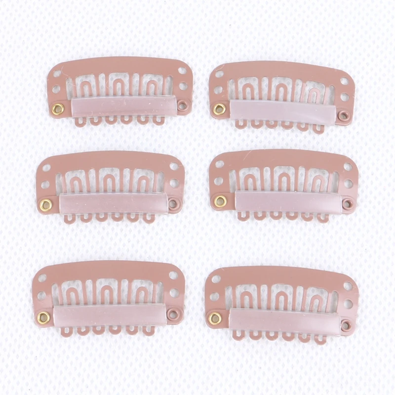 100pcs/bag 3.2cm 6-teeth U Shape Hair Snap Clip With Silicone 5 Colors Wig for Making Ponytail &