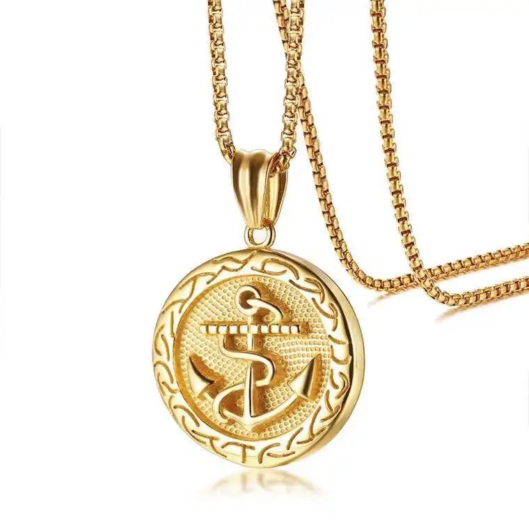 Necklace Gold Plated Women Men Chain Fashion Gold Jewelry with Anchor  Pendant