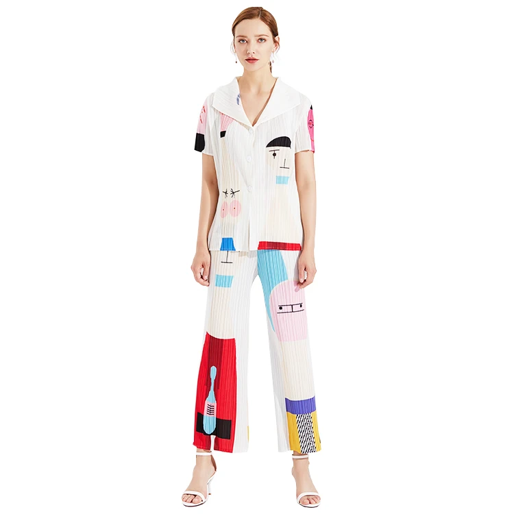 Весенне-Летний Новый дизайн с коротким рукавом Женские Складки офисные повседневные брюки костюмы