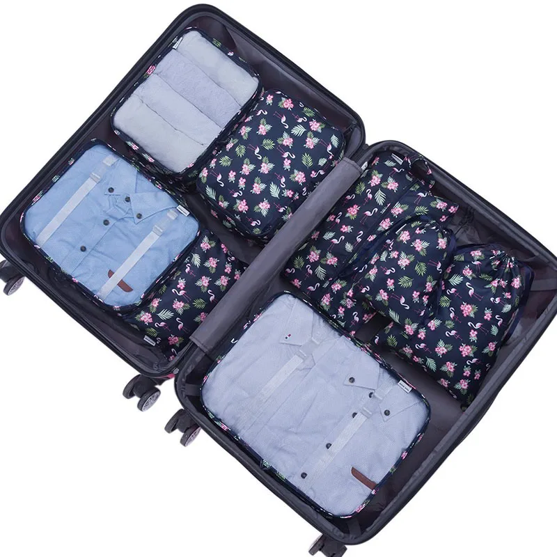 Custom Lightweight 7 PCS Waterproof Compression Luggage Storage Packing Cubes Travel Organizer Bag