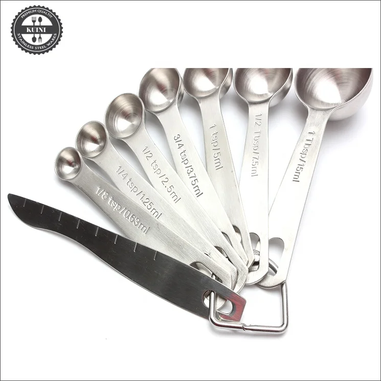 7pcs Measuring Spoons 18/8 Stainless Steel Measuring Spoons 1/8 Tsp, 1/4  Tsp, 1/2 Tsp, 3/4 Tsp, 1 Tsp, 1/2 Tbsp & 1 Tbsp Dry And Liquid Ingredients