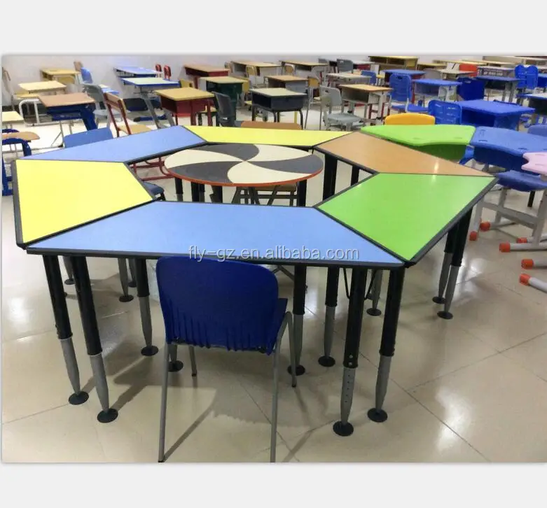 Trapezoid Student Kids Tables with Chairs Set Pre School Furniture