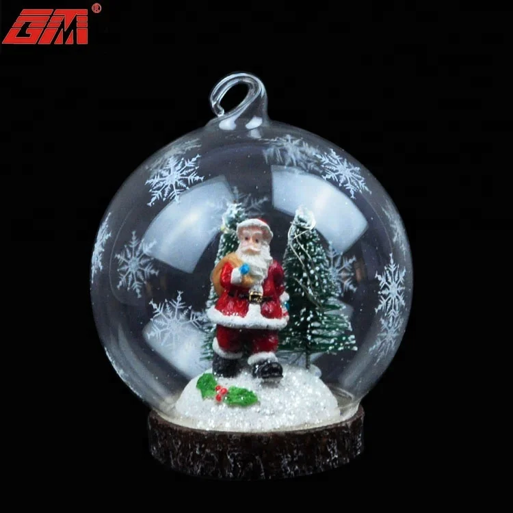 Wholesale new design gift led hanging clear christmas ornaments glass snow ball with battery for decoration