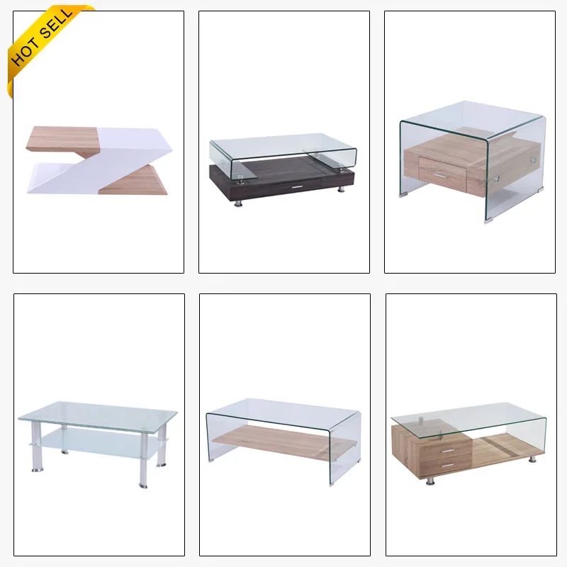 Free Sample Acrylic Base Wooden Curved High Gloss Cart Made Baroque Style Coffee Table in Thailand