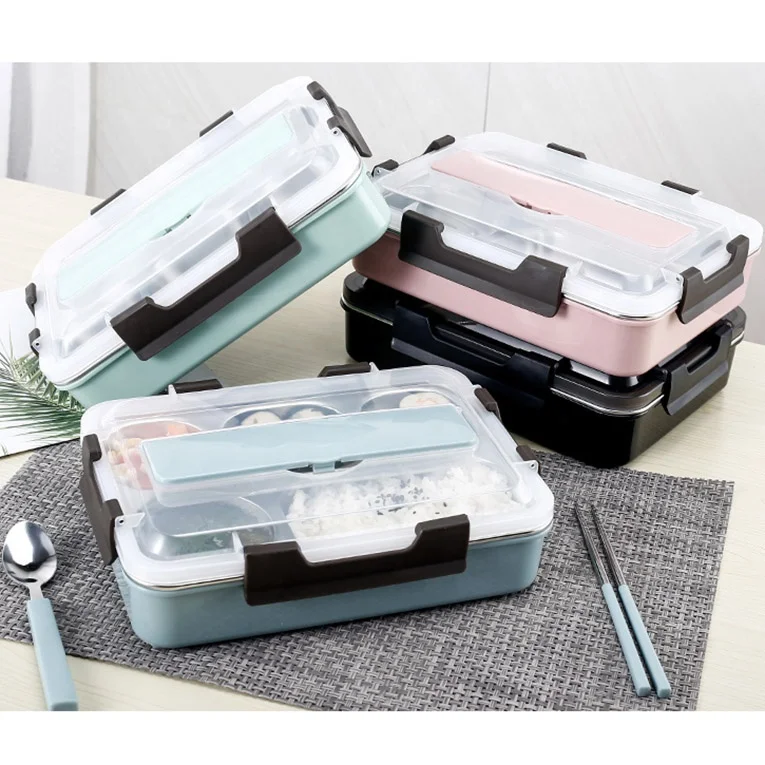 5pcs/set Multi-grid PP Lunch Box With Spoon & Fork & Chopsticks