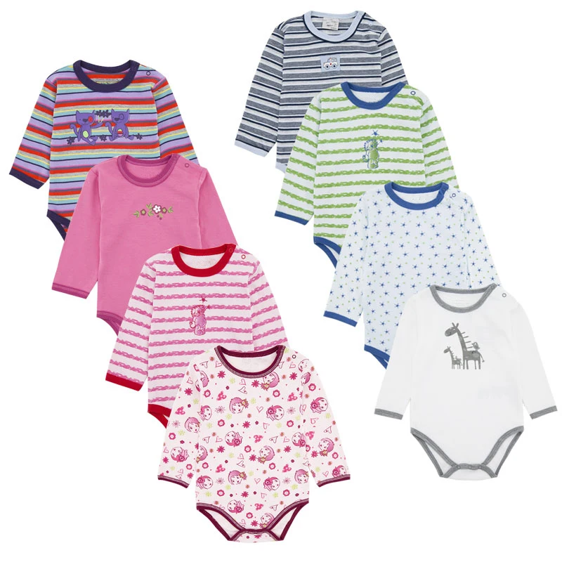 Бесплатный образец, высококачественное красочное боди с круглым вырезом и длинным рукавом для новорожденных, оптовая продажа