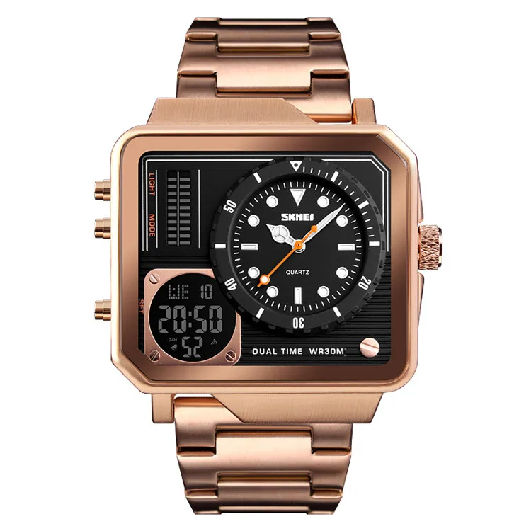 Multifunctional Rectangle case Big Dial Shockproof Wrist Watch for Men Sports Waterproof Digital Watch Skmei 1392